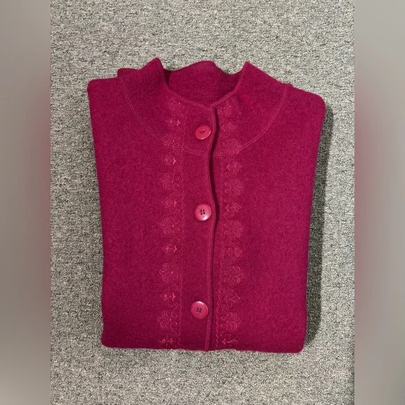 Deep Red -Cardigan Sweater/CAR COAT Size L- GREAT FOR HOLIDAYS-holiday-core - Picture 10 of 12